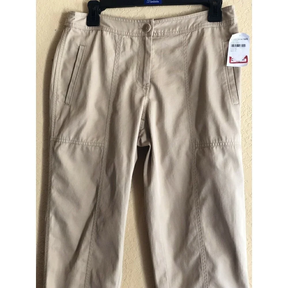 $229 Nordstrom Signature Women's Crop Pants Beige Cement Size 4 NWOT - Picture 11 of 16